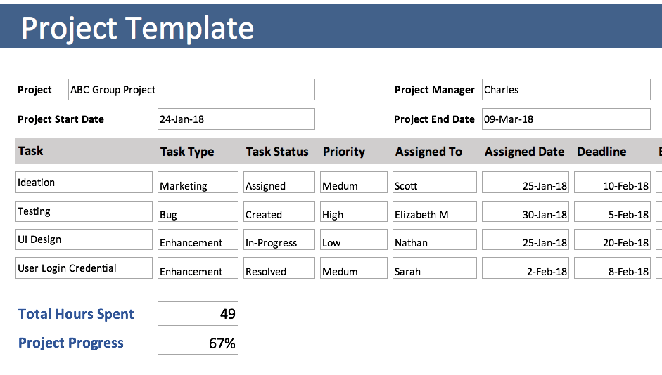 Free Excel Project Tracking Template